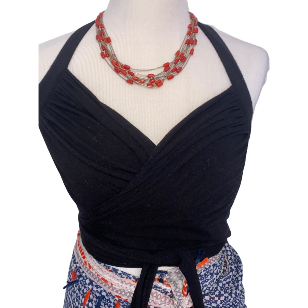 Black Hali Halter Wrap Crop Top With Sweetheart Neckline/ M